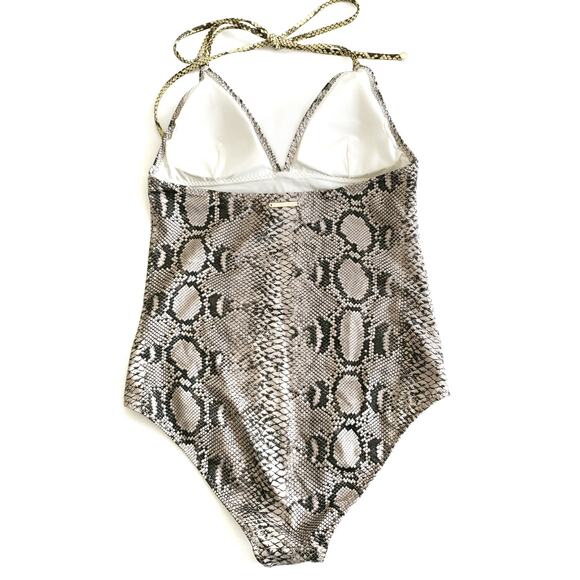 STELLA MCCARTNEY snakeskin snake print one piece halter swimsuit tan black Sz S - Picture 2 of 12